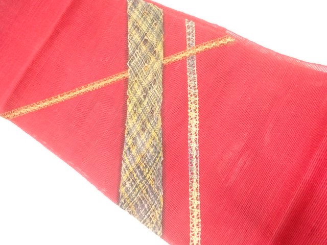 JAPANESE KIMONO / NAGOYA OBI FOR SUMMER / SILK / EMBROIDERY / RIBBON / GRID